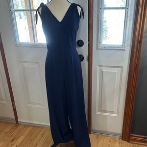 Betsey Johnson Navy V-Neck Tie-Shoulder Wide Leg Jumpsuit
